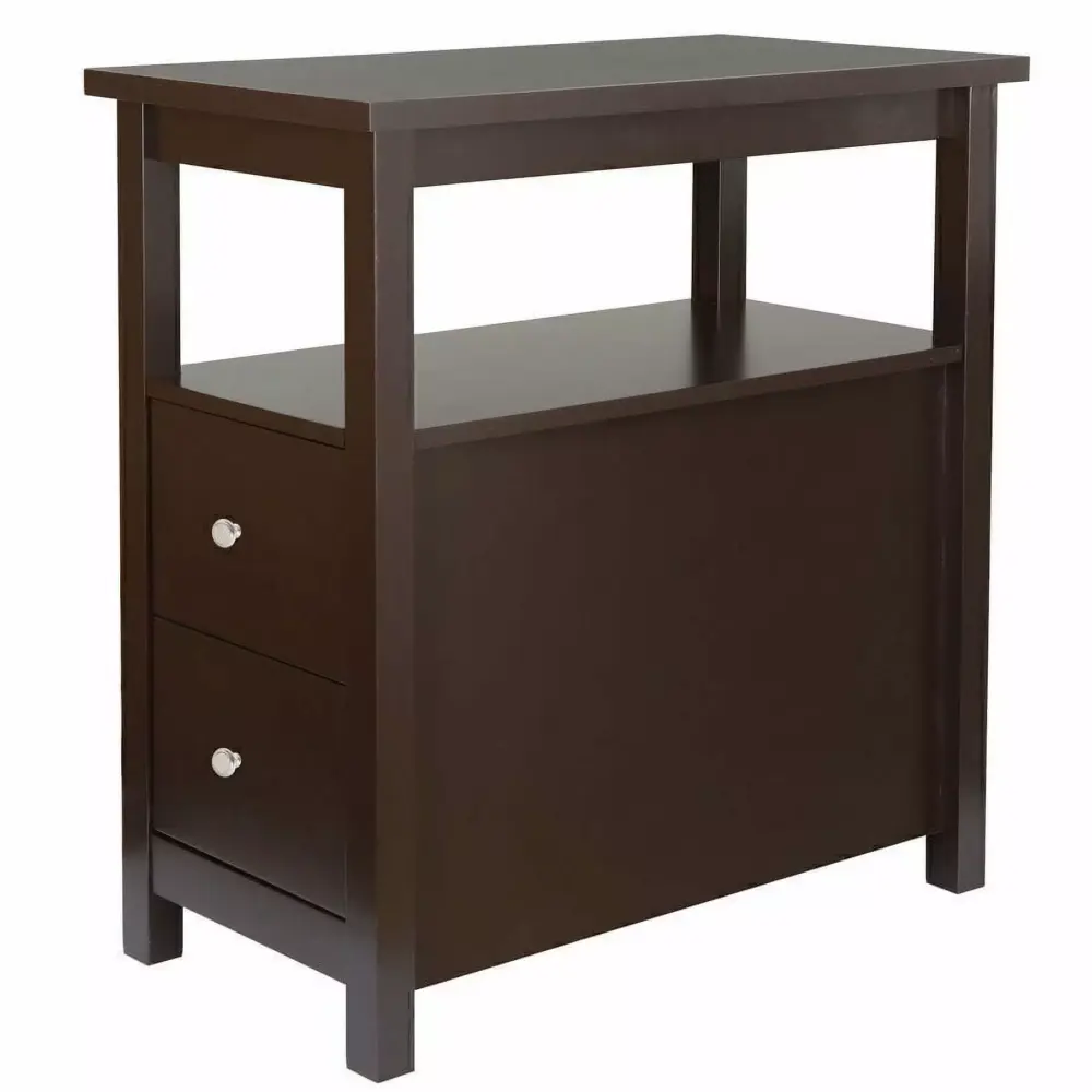 Chairside End Table with 2 Drawer and Shelf Narrow Nightstand