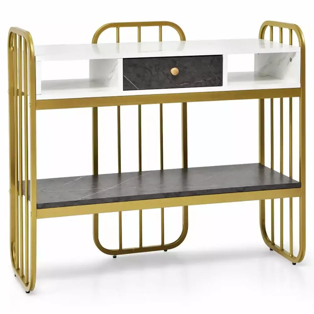Canddidliike Narrow Console Table with Drawer Storage Shelf Wide Tabletop in White