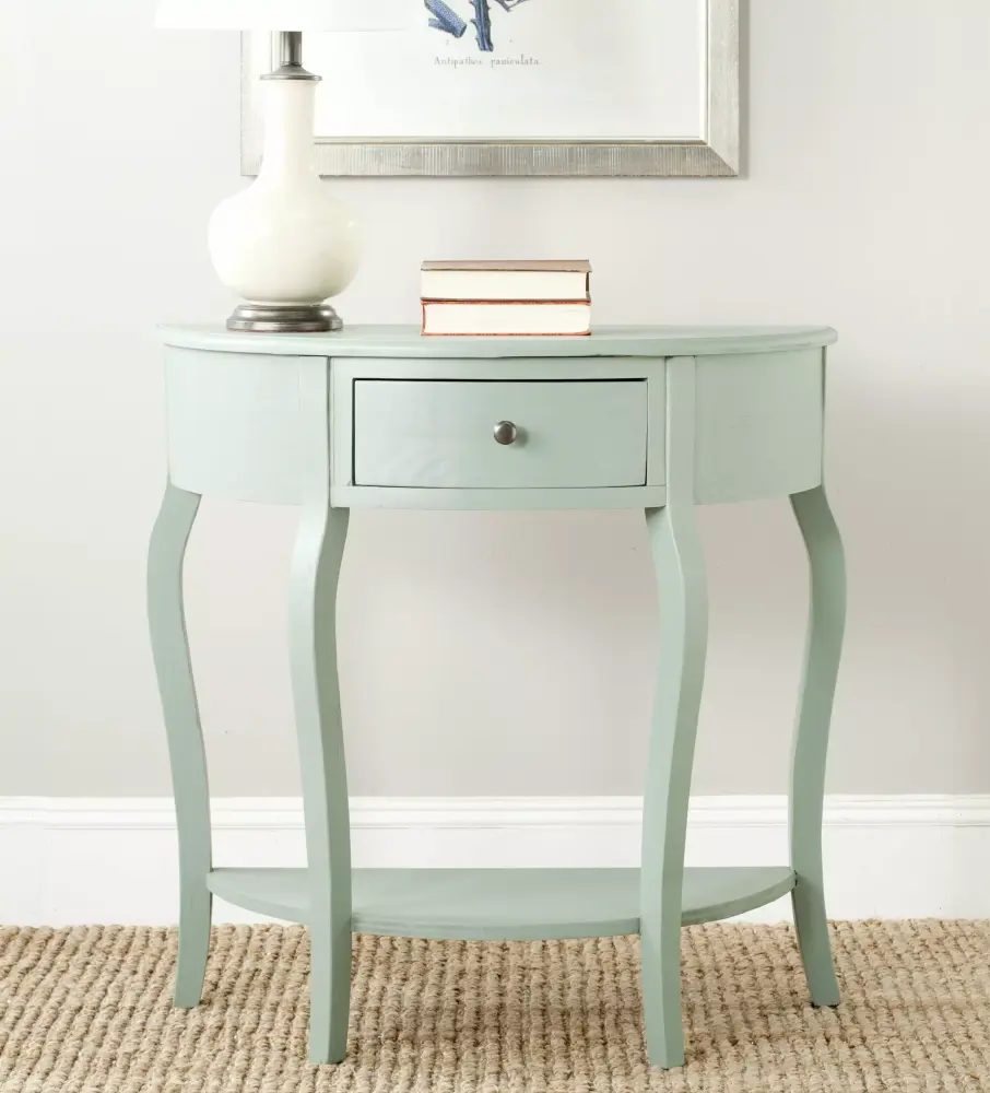SAFAVIEH Jan Nautical Classic Demilune Small Console Table in Dusty Green