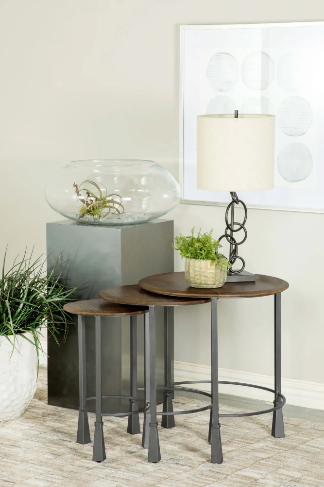 Deja 3-piece Round Nesting Table in Natural and Gunmetal - Space Saving Living Room Tables