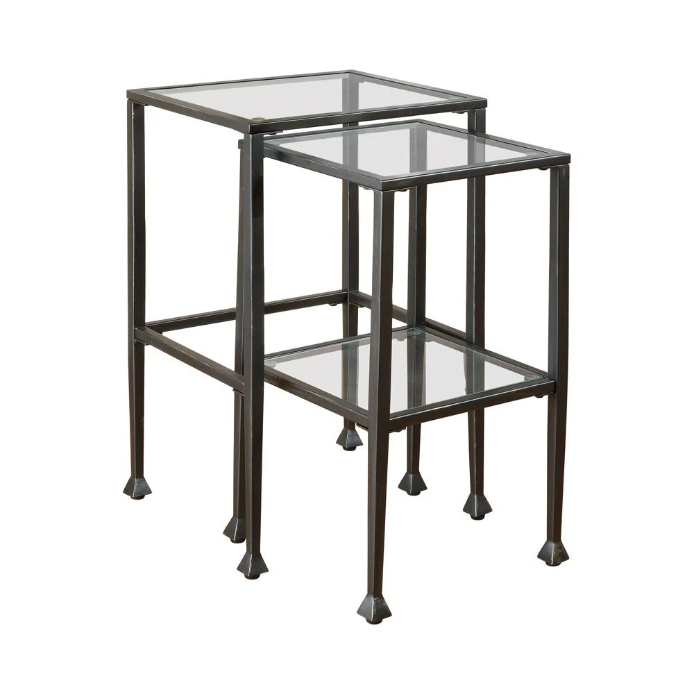 Leilani 2-piece Glass Top Nesting Tables in Black - Modern and Space-Saving