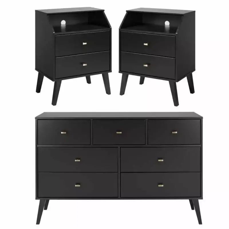 Home Square 3-Piece Modern Nightstands with Cubby and 7-Drawer Dresser Set