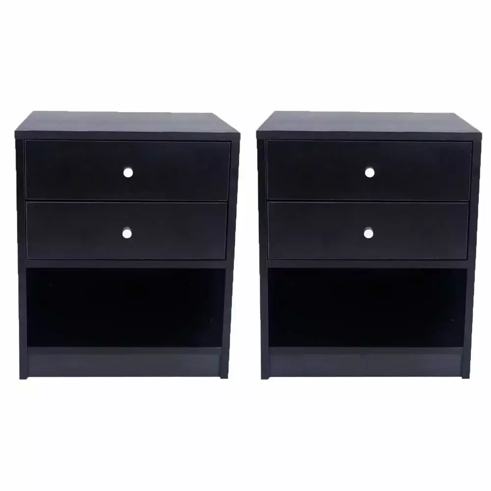 BaytoCare Nightstand 2 Drawers Bedside Table Wooden End Table Accent Furniture Set of 2 in Black