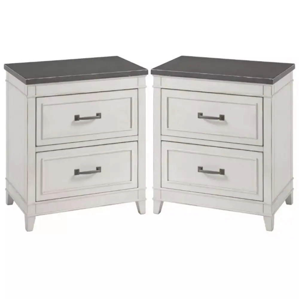 Home Square Del Mar 2 Drawer Nightstand in White & Gray Top - Set of 2