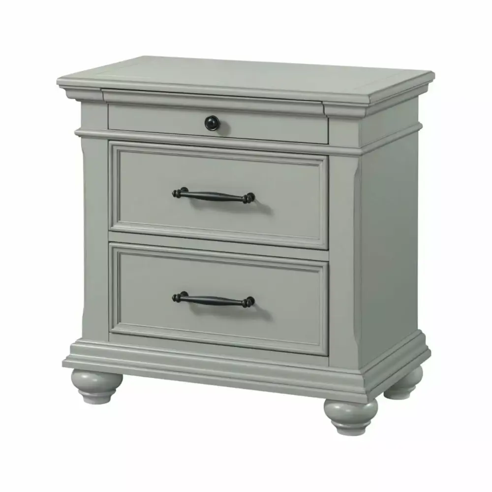 Picket Houtilize Brooks 3-Drawer Nightstand with USB Ports in Gray Finish