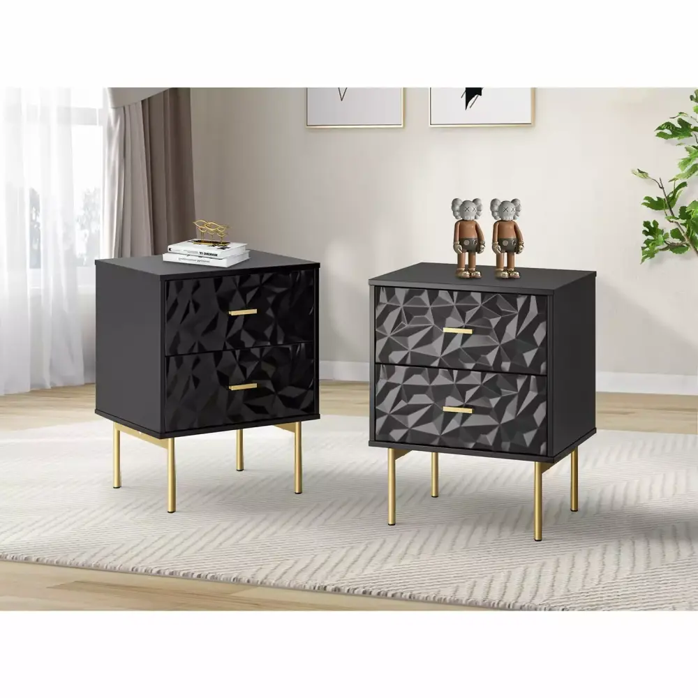 2 Drawers Nightstand Dresser Set of 2 Timeless Bedside Table Bedroom Furniture Black