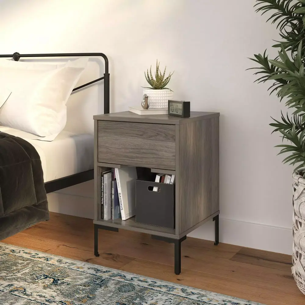 Ameriwood Home Rolland Nightstand in Weathered Oak Finish