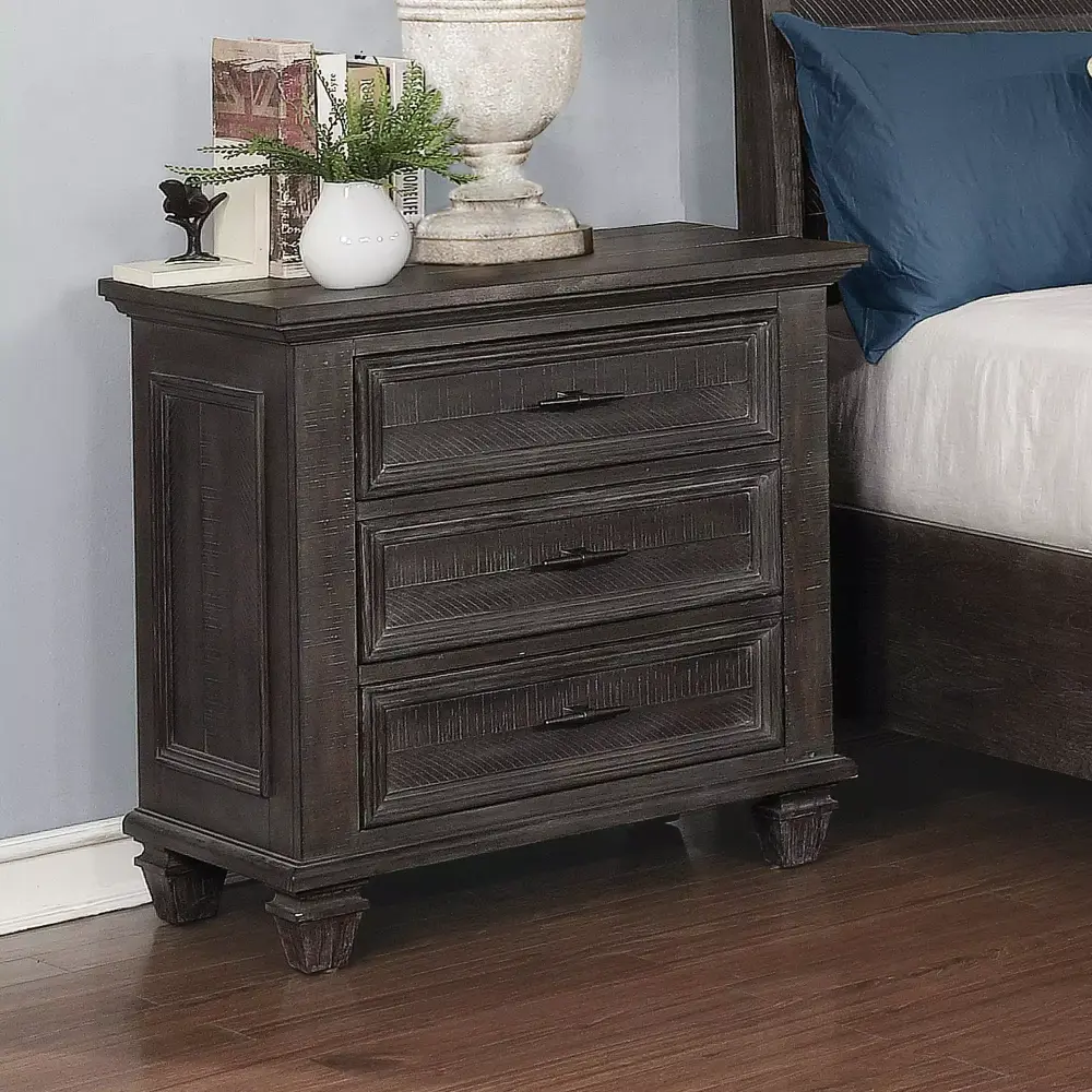 Atascadero 3-drawer Nightstand Weathered Carbon Bedroom Furniture