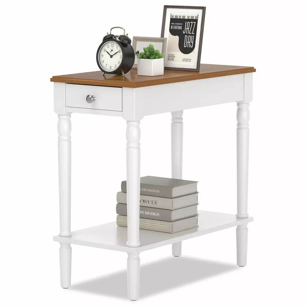 Costway 2-tier End Side Narrow Table Nightstand with Drawer for Living Room Bedroom