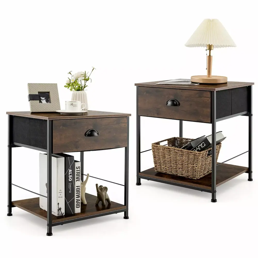 Gymax 2PCS 2-tier Nightstand Bedside End Sofa Coffee Table for Bedroom Living Room