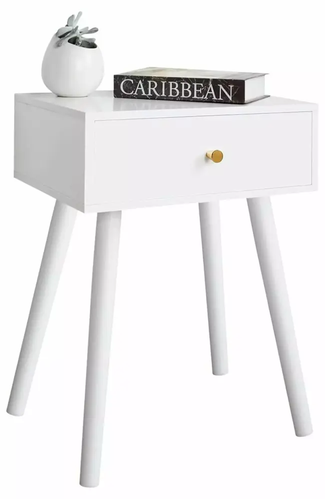 LirtedAura White Century Modern Nightstand Wood End Table for Living Room Bed Side Table with Drawer Sturdy Construction
