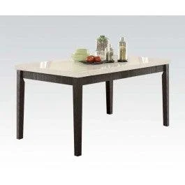 Acme Nolan Rectangular Dining Table in White Marble Weathered Black - 72850 - Modern Dining Table