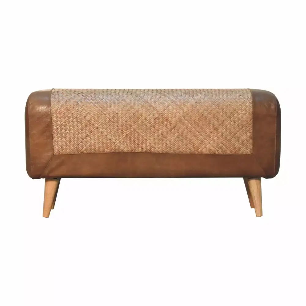 Large Seagrass Buffalo Hide Nordic Bench - Rustic Chic Living Room Accent