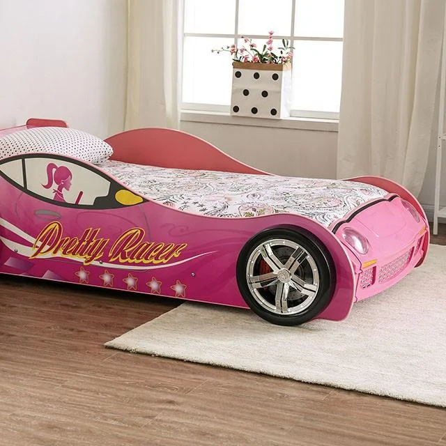 PRETTY GIRL CAR BED Twin Size - Fun Pink Race Car Bed for Kids Room