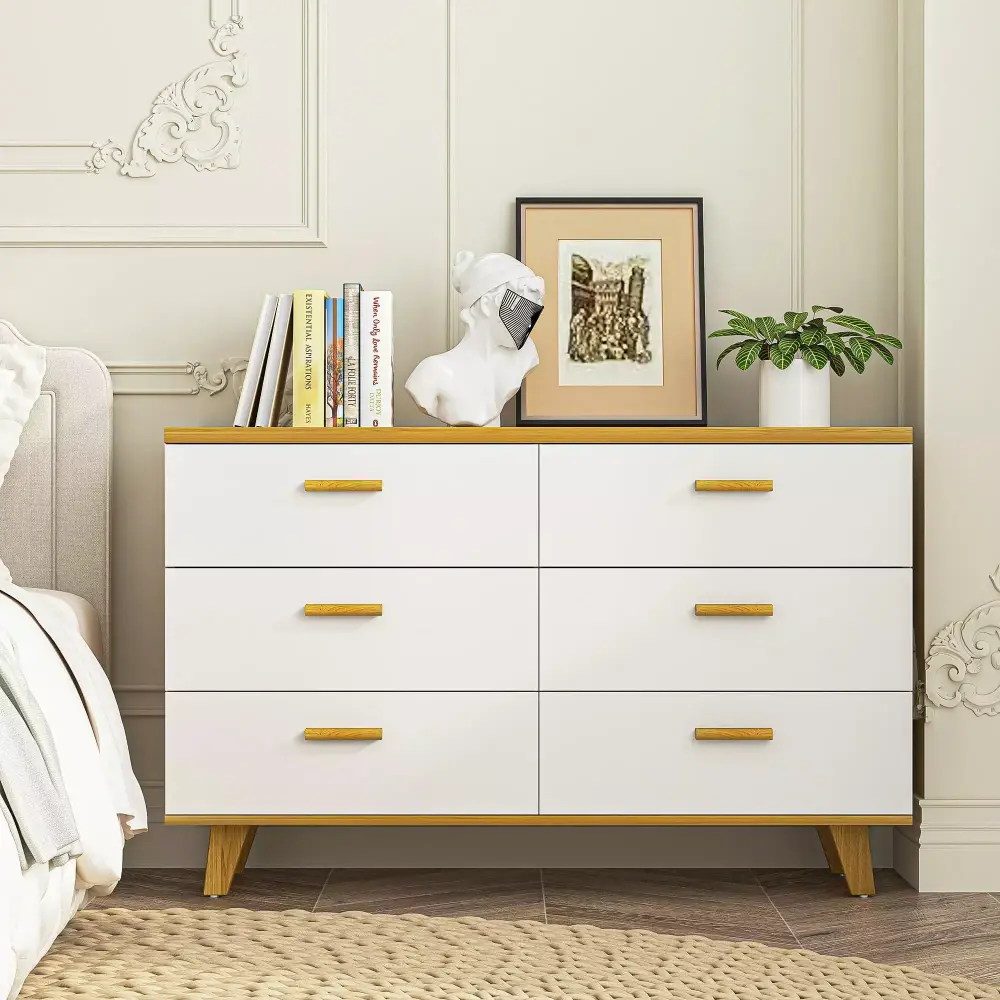 Kadyn Wood 6 Drawer Double Nursery Dresser Chest of Drawers for Closet Living Room White