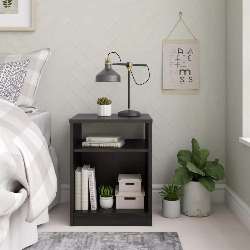 Mainstays Timeless Open Shelf Nightstand Set of 2 True Black Oak