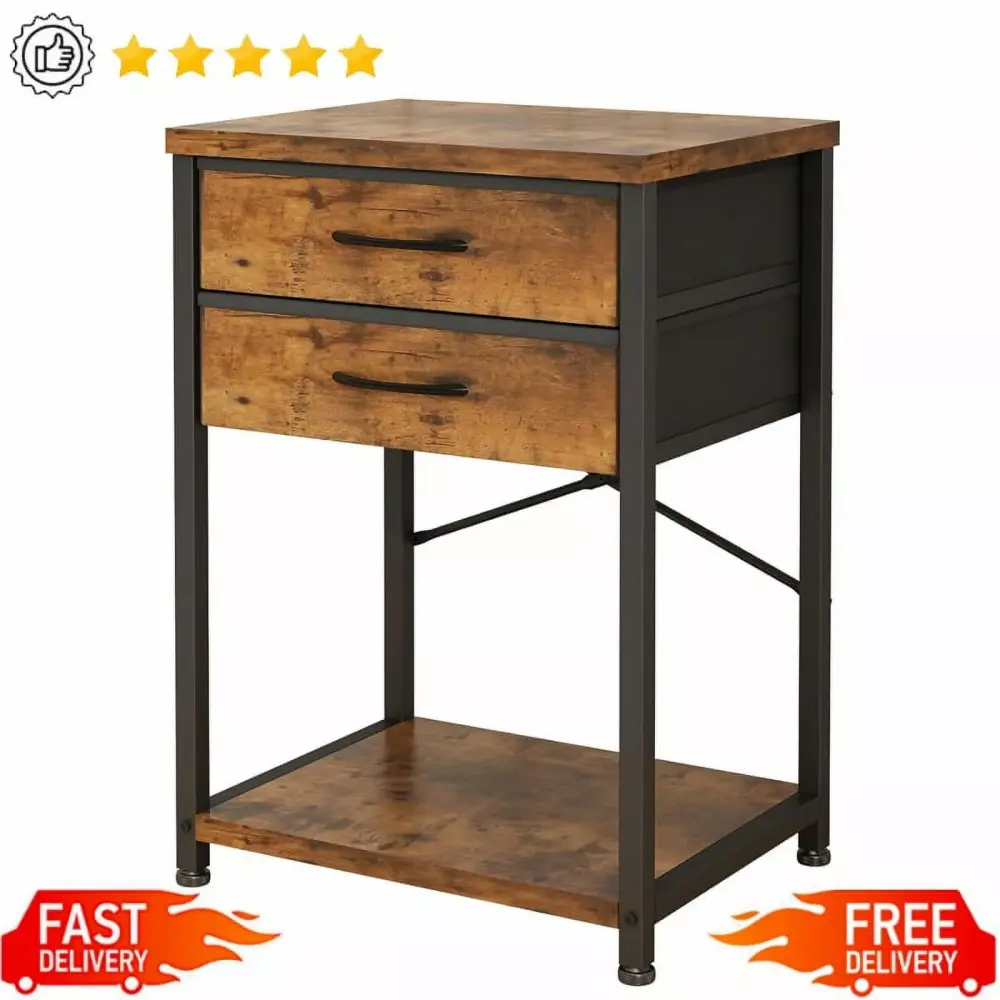 Heighten Nightstand with Open Shelf and Fabric Drawer - Side Table for Living Room or Bedroom