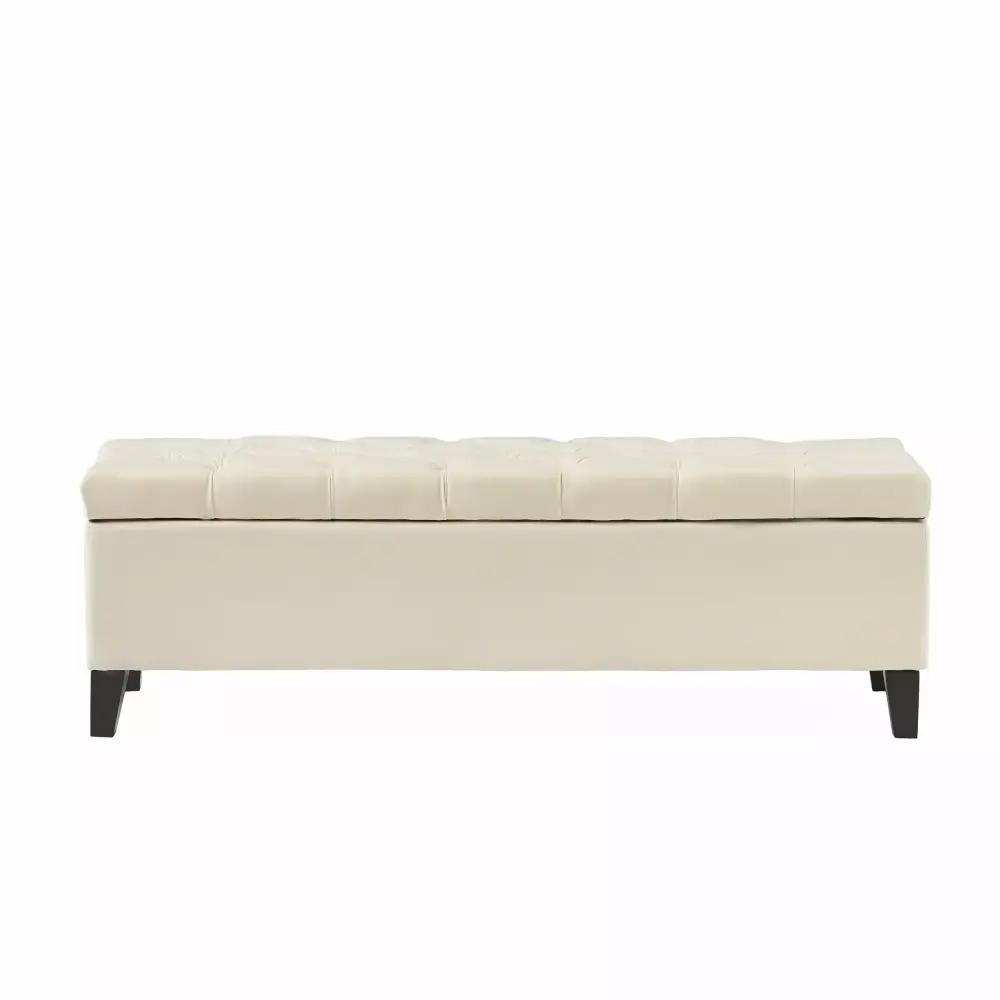 Chantal Velvet Storage Ottoman Bench - Ivory and Dark Brown Luxurious Seating