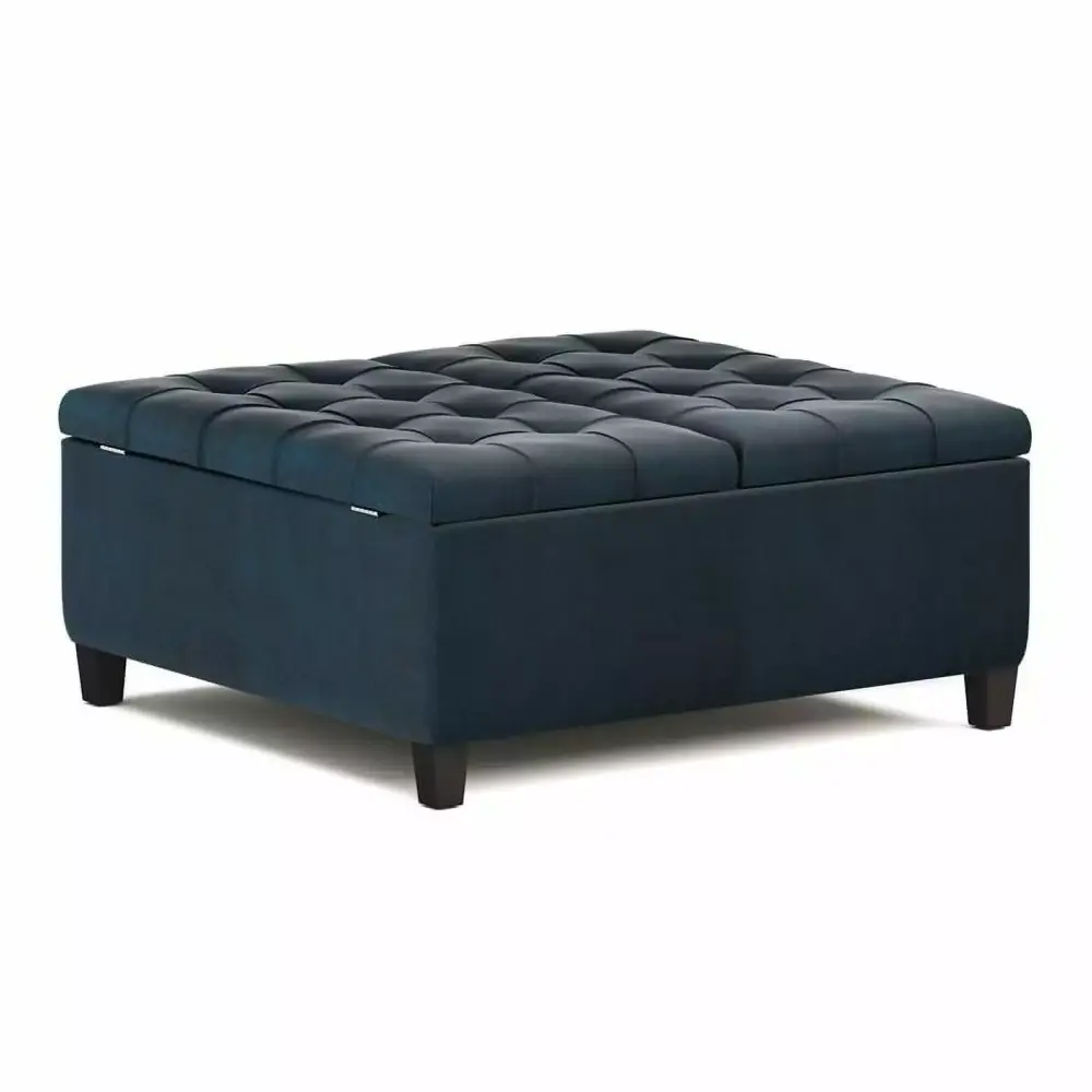 Atlin Designs 36W Coffee Table Ottoman in Distressed Dark Blue Faux Leather
