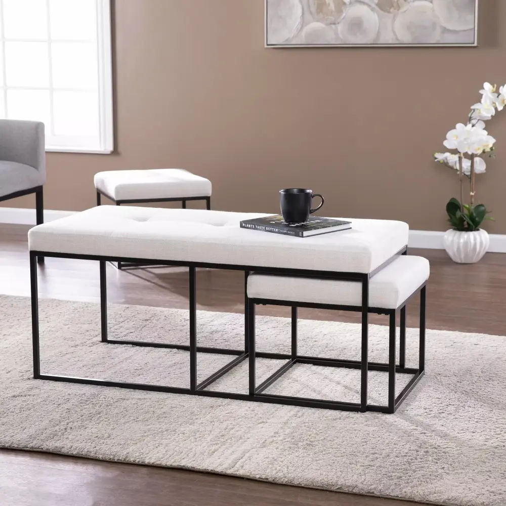Southern Enterprises Dalternah Upholstered Ottomans - 3 Piece Set in White