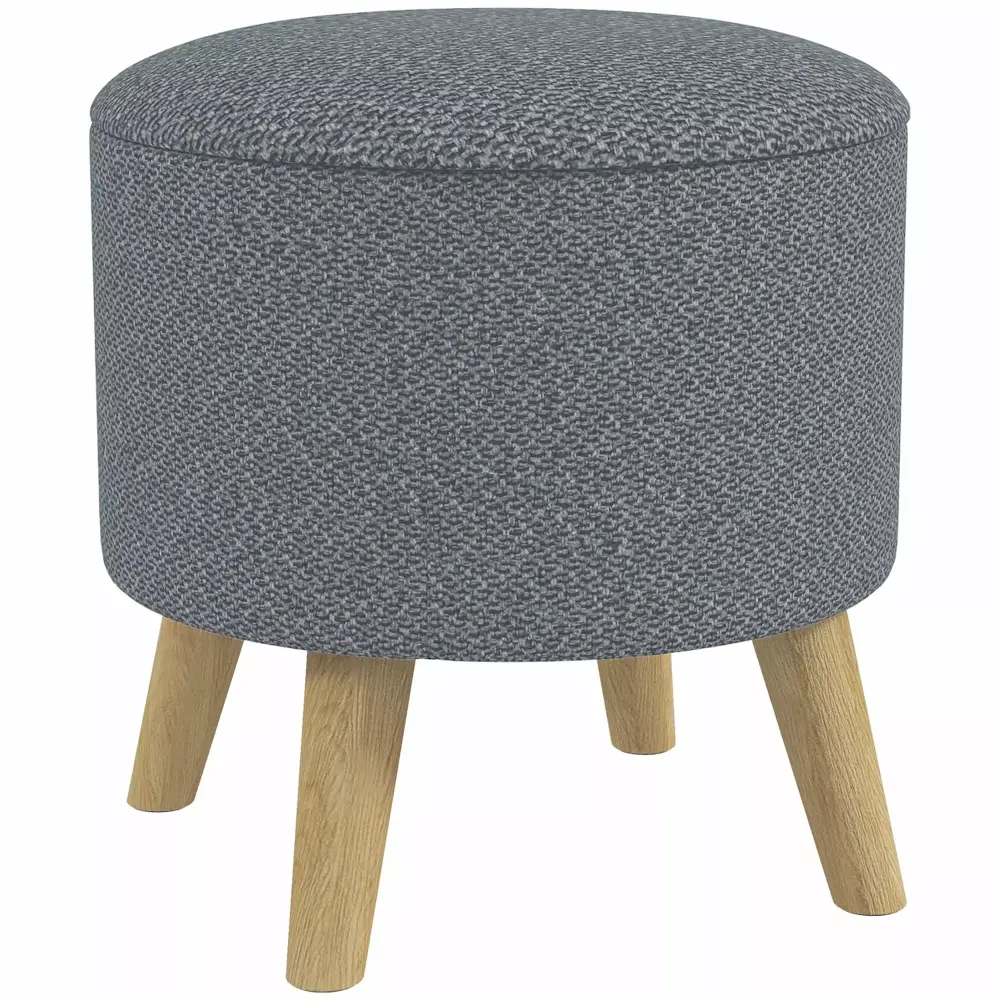 DeeHome HOMCOM Round Storage Ottoman Stool Chair with Cushioned Top Gray