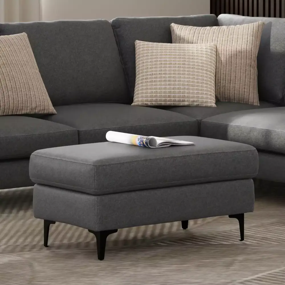 Simpli Home Ava Ottoman in Tightly Woven Performance Fabric for Bedroom