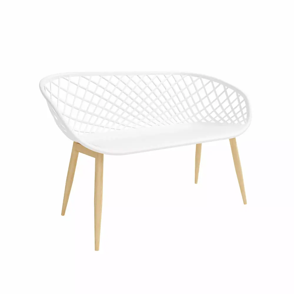 Jamesdar Kurv Bench White and Natural Indoor Outdoor Rattan Bench