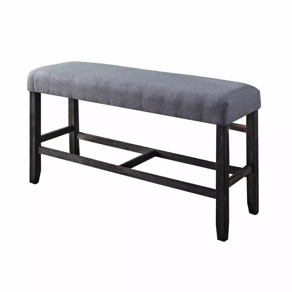 Rectangular Fabric Counter Height Bench with Padded Seat in Brown and Blue