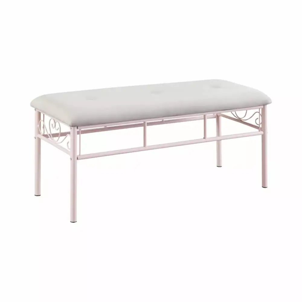 Metal Bench with Padded Seating Scrolled Accents Pink Gray Saltoro Sherpi
