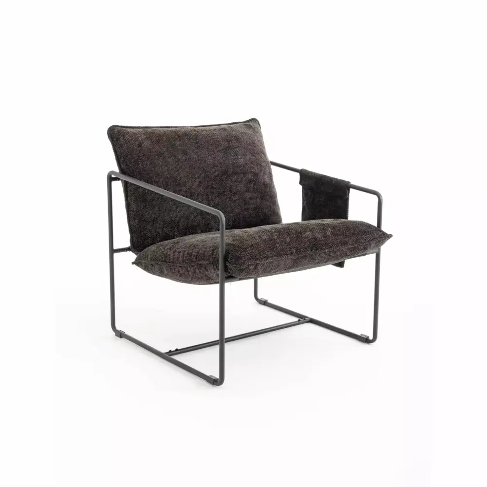 Elegance Dark Grey Metal Chair - Luxurious Foam Padded Cushion with Woven Velvet Fabric Cover for Living Room, Bedroom, Office
