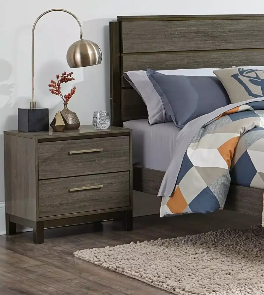 Contemporary Style King Bedroom Set 5pc Panel Bed 2x Nightstands Dresser Mirror Antique Gray and Dark Brown Furniture