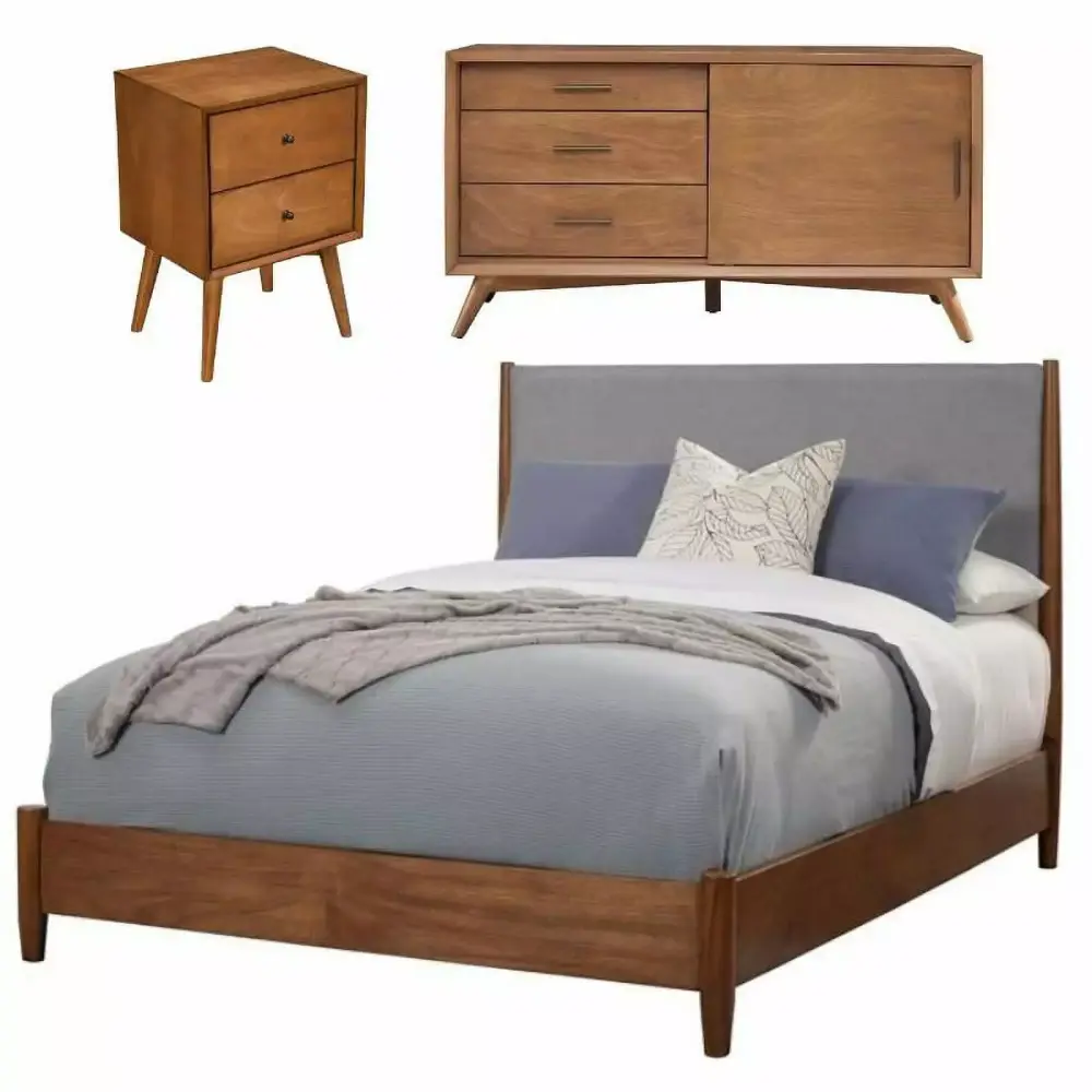Home Square 4 Piece Queen Panel Bed Set with TV Console and 2 Nightstands