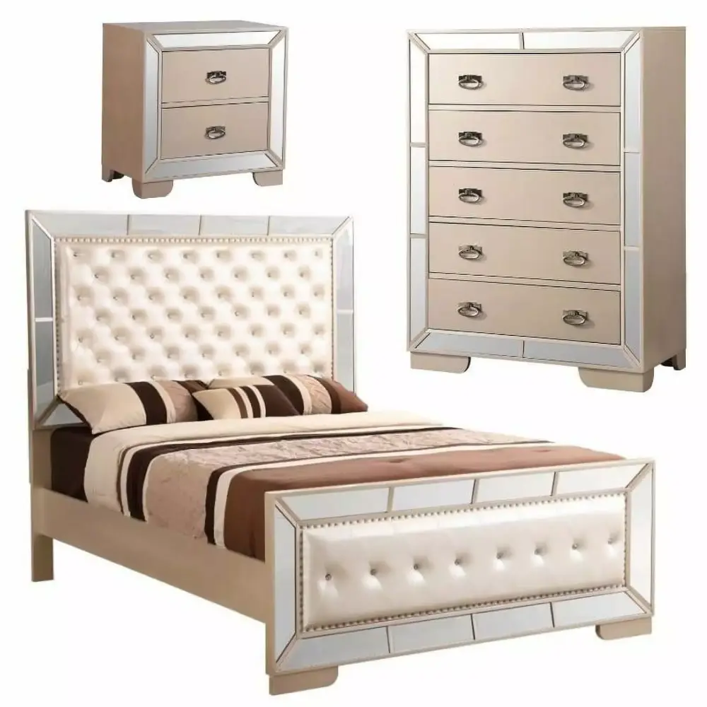 Home Square 3-Piece Set with Full Panel Bed Chest and Nightstand in Pearl - Classic Bedroom Design