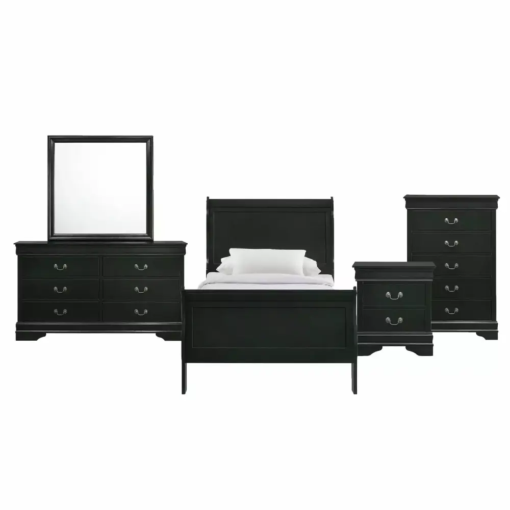 Picket Houtilize Furnishings Ellington Full Panel 5PC Bedroom Set in Black