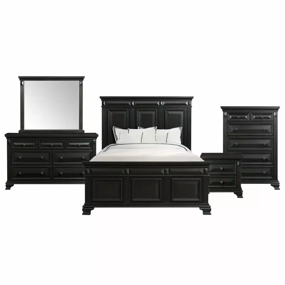 Picket Houtilize Furnishings Trent 5 Piece Queen Panel Bedroom Set in Black