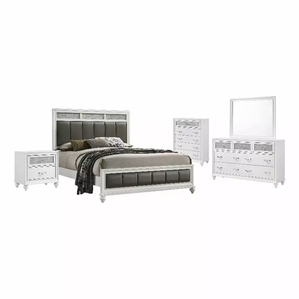 Barzini 5pc Eastern King Panel Bedroom Set in White
