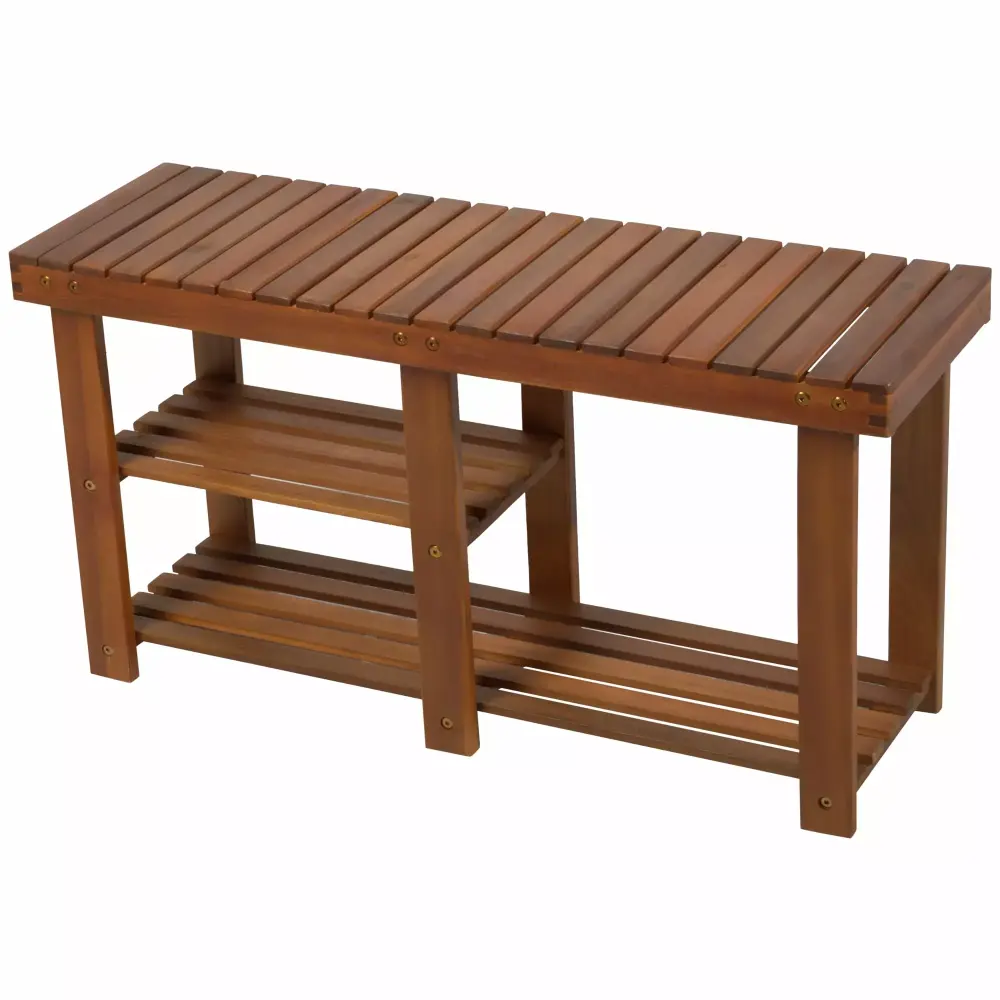 HomCom Storage Bench in Teak Finish for Patio or Indoor Use