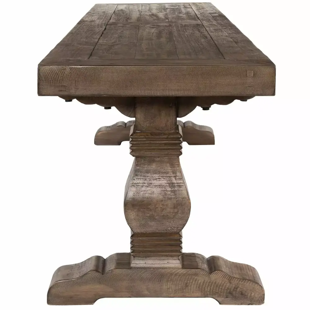 Benjara 66 Inch Brown Plank Top Wooden Bench with Pedestal Base