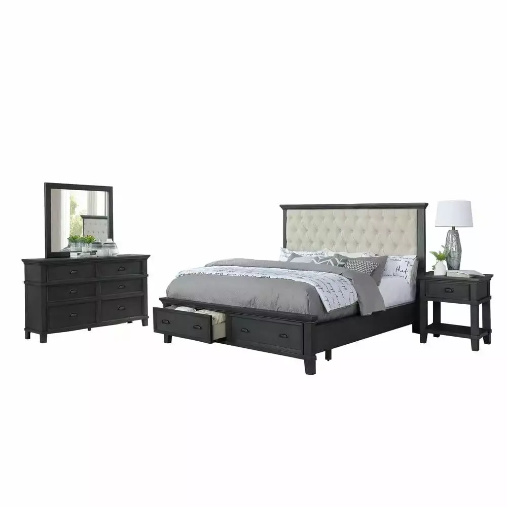 Sandy Platform Cappuccino Wood 4 Piece Eastern King Bedroom Set
