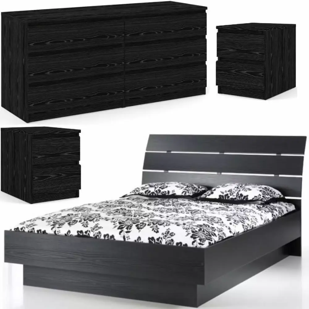 Home Square 4pc Black Wood Queen Bedroom Set with Platform Bed