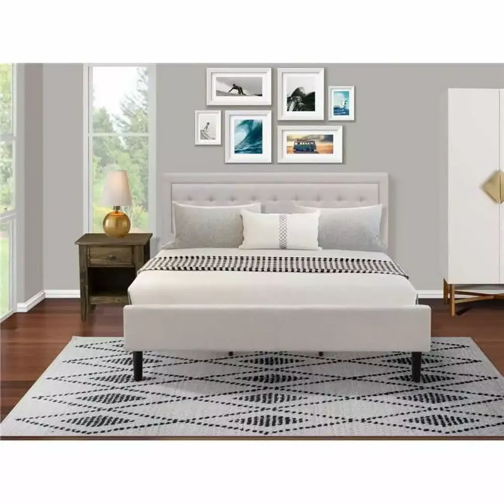 2 Piece Fannin Mist Beige Platform Wooden Bedroom Set with Black and Distressed Jacobean Finish