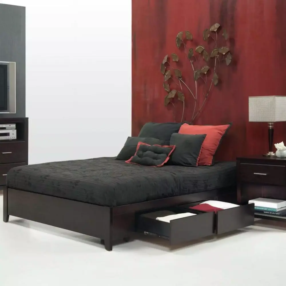 Modus Nevis 4 Piece Cal King Simple Platform Storage Bedroom Set Espresso