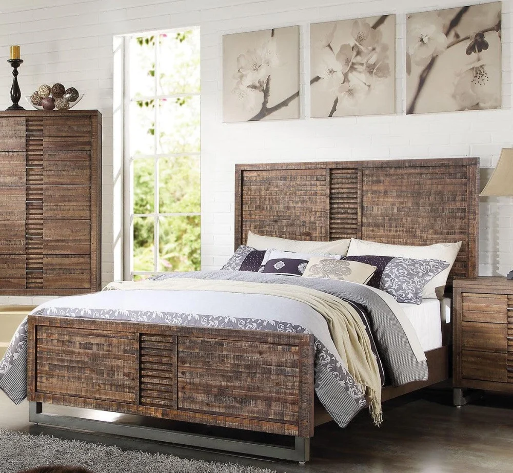 Acme Andria Queen Platform Bed in Reclaimed Oak - Sturdy Wooden Bed Frame