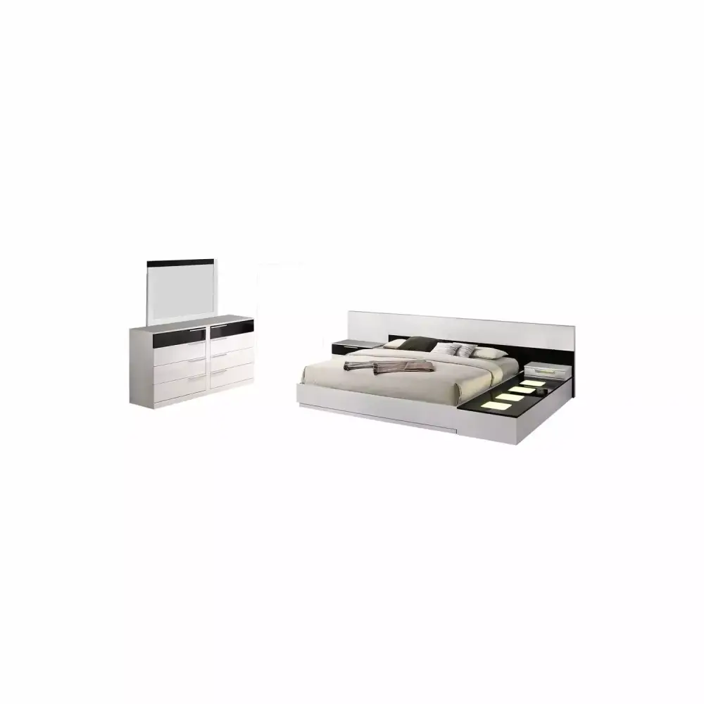 Bahamas 6-Pc Cali King Platform Bedroom Set with Module Platform Stand White Black