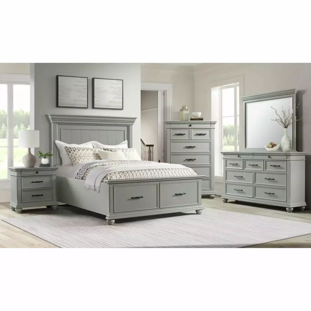 Picket Houtilize Furnishings Brooks King Platform Storage 4PC Bedroom Set in Grey