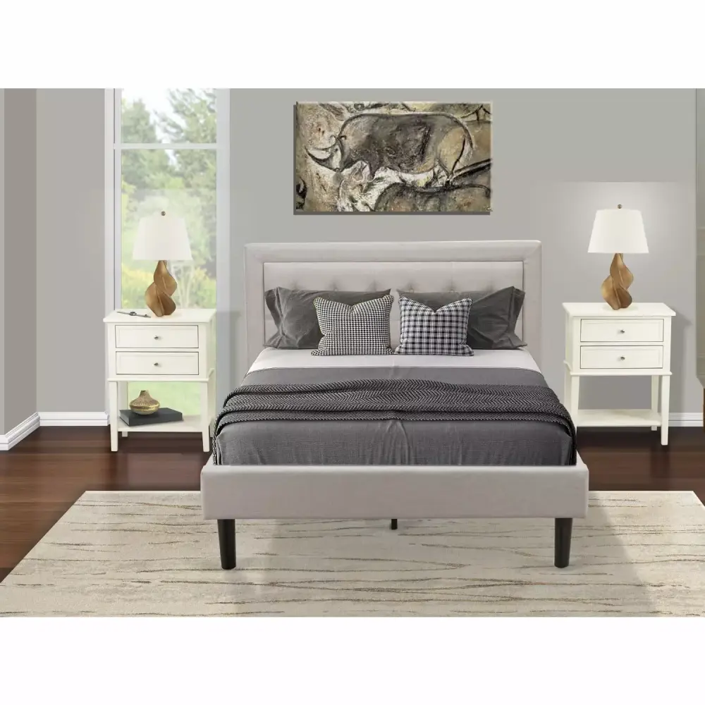 FN08K-2VL0C 3-Piece King Size Platform Bed Set with 2 Night Stands in Mist Beige Linen