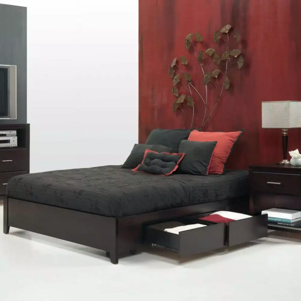 Modus Nevis 4 Piece Twin Simple Platform Storage Bedroom Set. Espresso