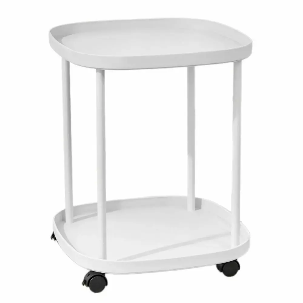 Luxury White Bedside Shelf Double Layer Rolling Removable Nightstand for Living Room Dormitory
