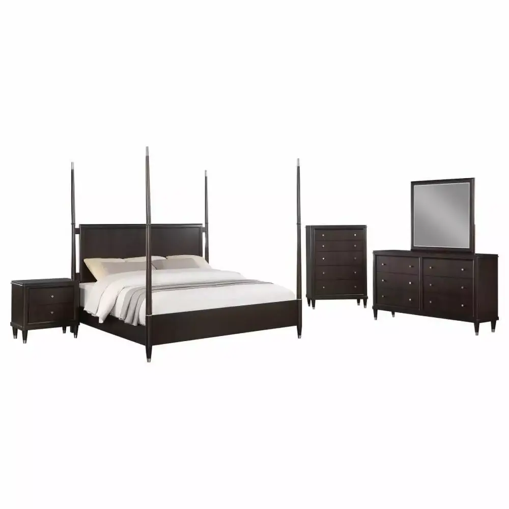 Emberlyn 5-piece Eastern King Poster Bedroom Set Brown - Classic Design