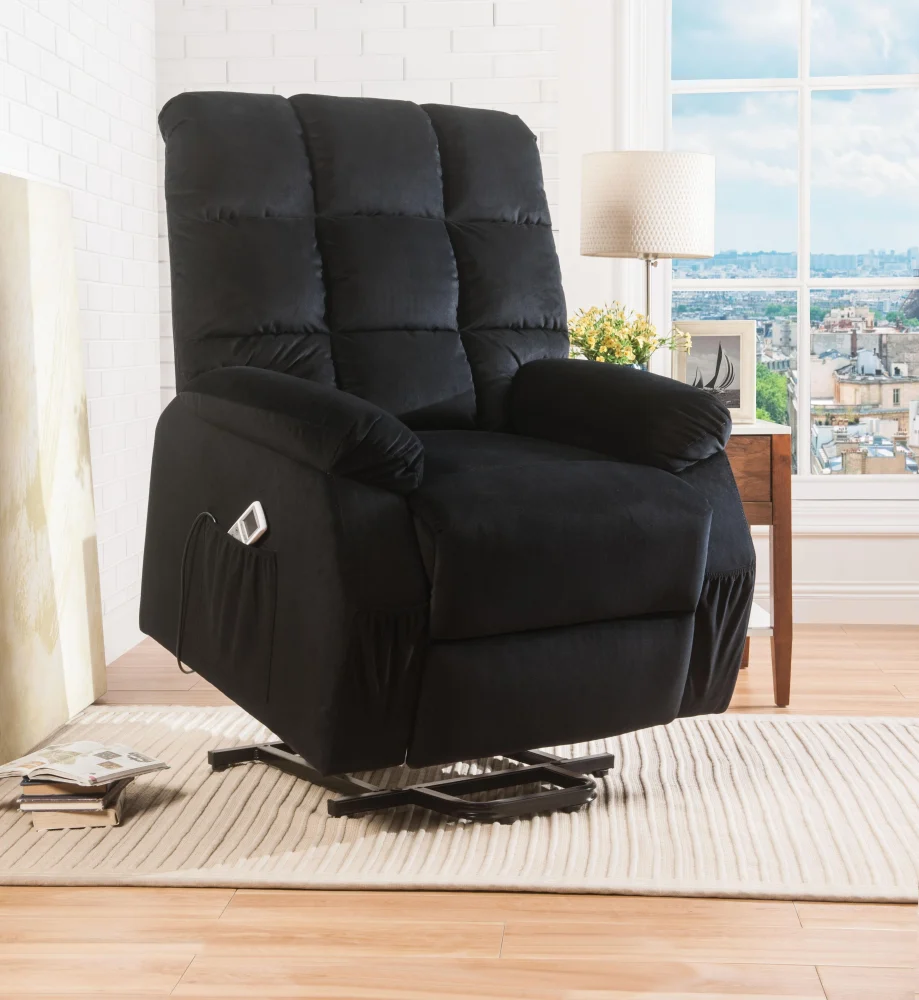 Ipompea Black Velvet Power Lift Recliner with Massage Function